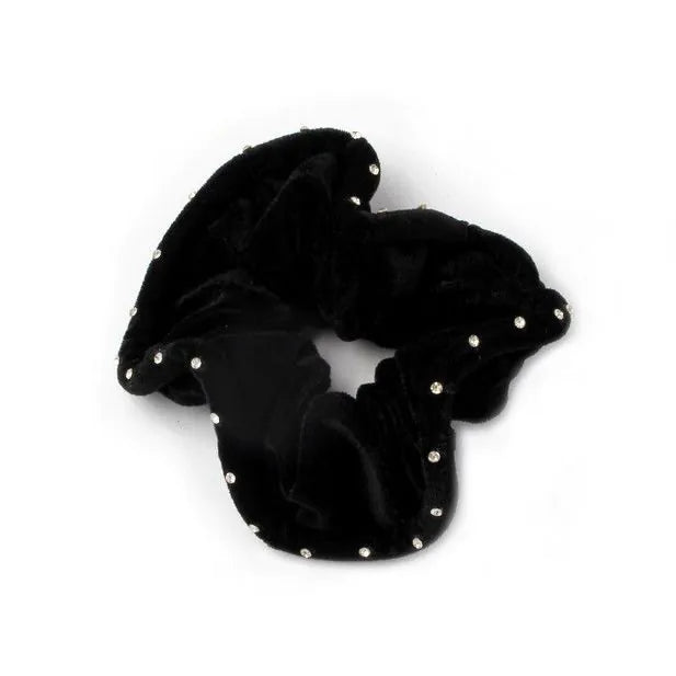 Velvet Scrunchie - Black with diamante crystals, Large