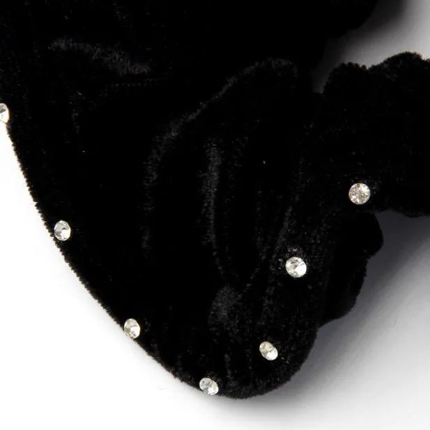 Velvet Scrunchie - Black with diamante crystals, Large