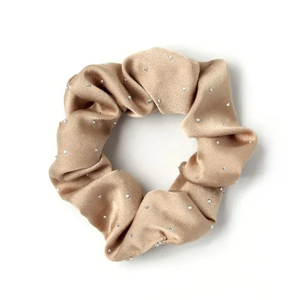 Polyester Scrunchie - Diamante Detail, Black, Brown, Dark Blonde Or Light Blonde , Regular