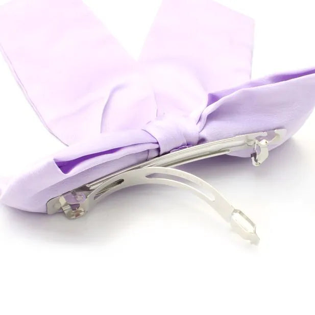 Satin Lilac Bow Barrette Hair Clip With Tails - 10 cm.