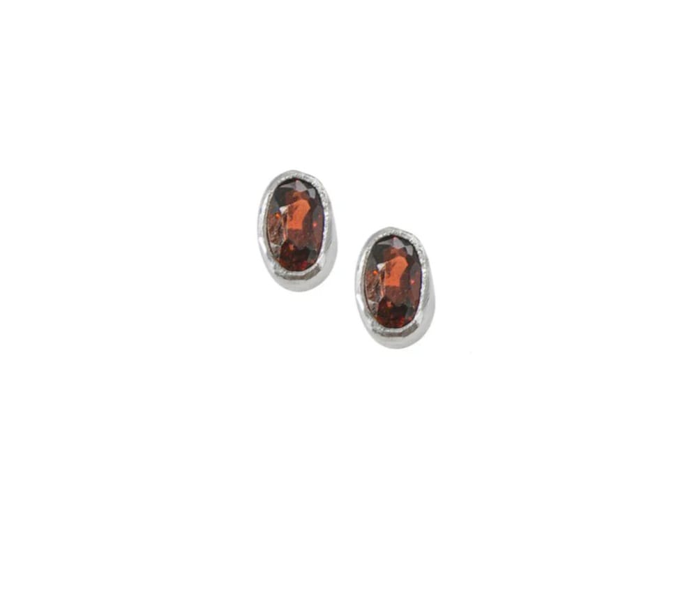 Garnet Stud Faceted Stud Earrings - Oval 3 mm x 5 mm
