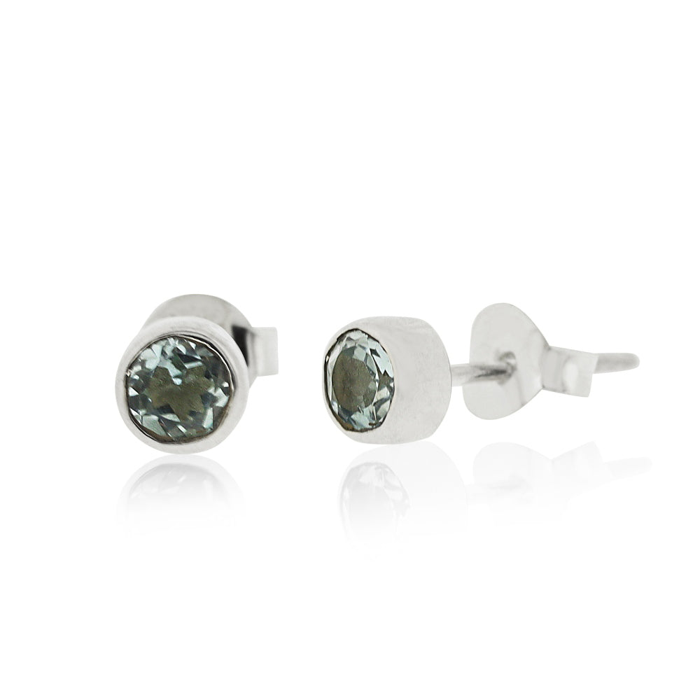Blue Topaz Faceted Stud earrings - Round 4 mm