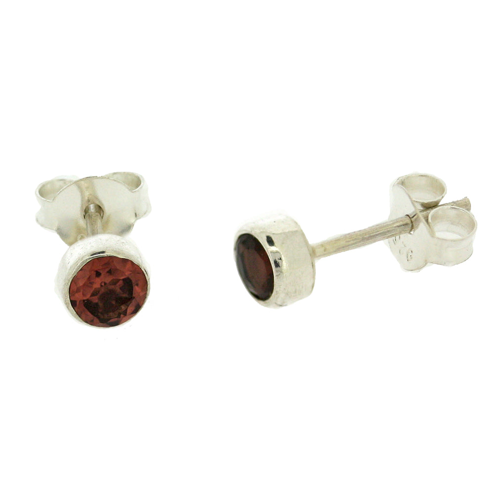 Garnet Faceted Stud Earrings - 4 mm Round