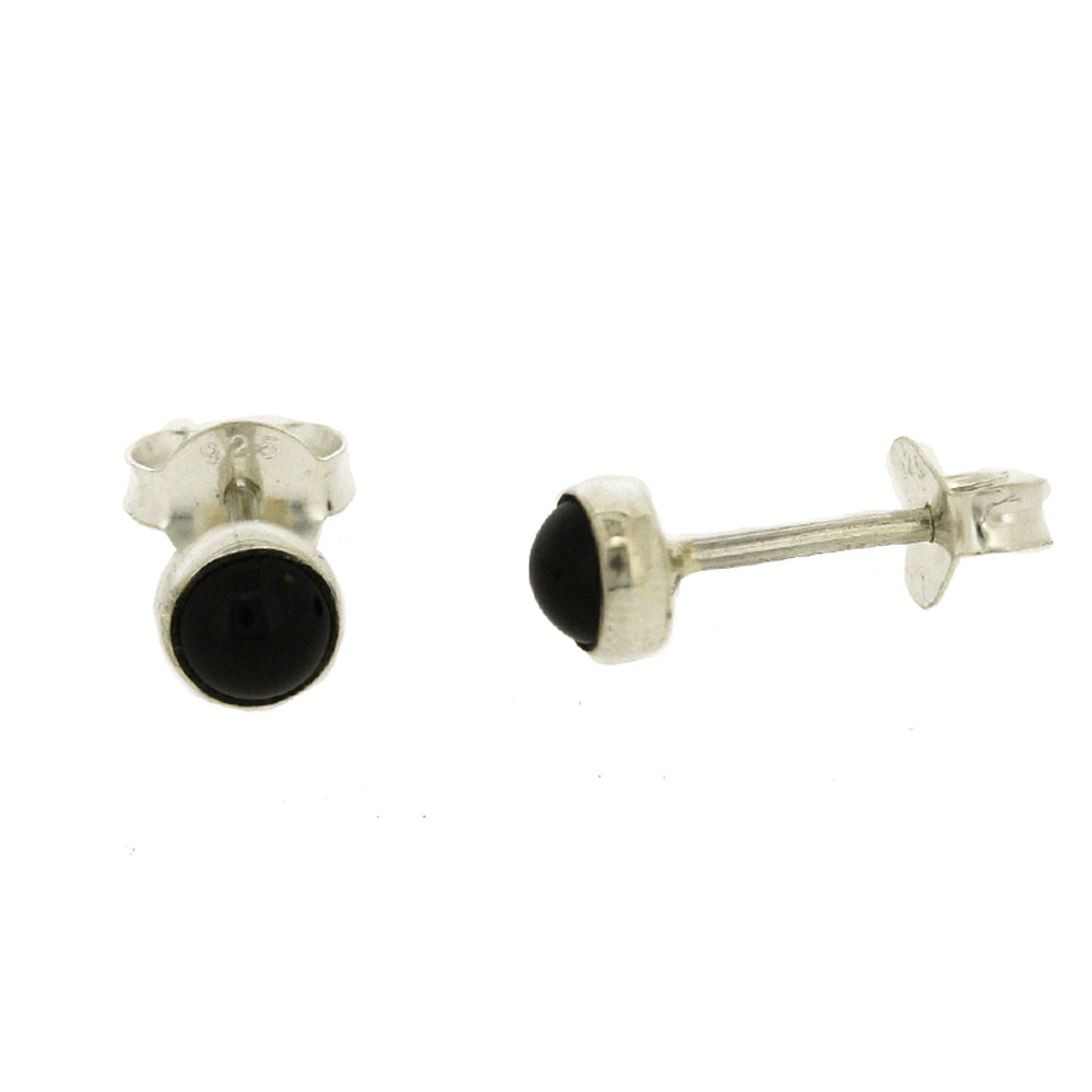 Black Onyx Cabochon Stud Earrings - Round 4 mm