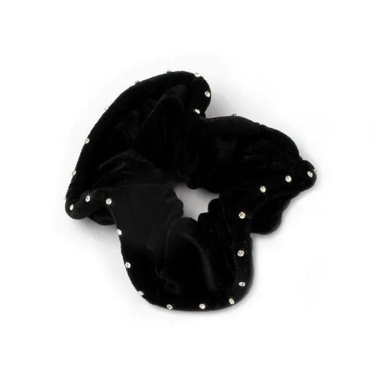 Velvet Scrunchie - Black with diamante crystals, Large