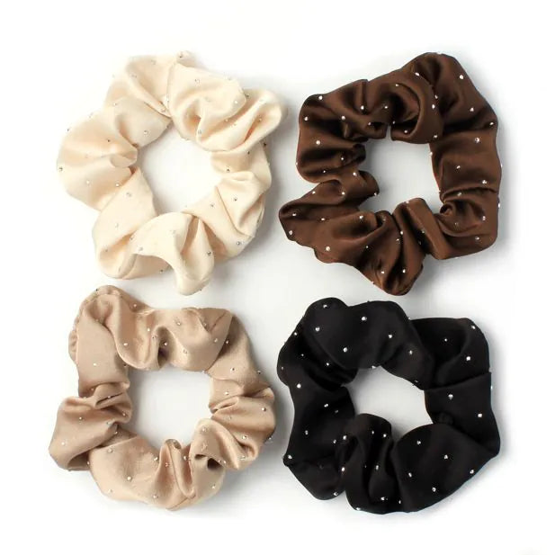 Polyester Scrunchie - Diamante Detail, Black, Brown, Dark Blonde Or Light Blonde , Regular