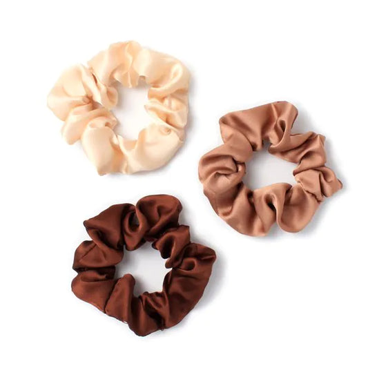 Recycled Polyester Scrunchies - Natural Colours Set, Small (Tonal Brown)