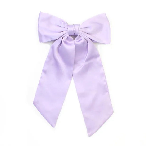 Satin Lilac Bow Barrette Hair Clip With Tails - 10 cm.
