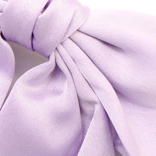 Satin Lilac Bow Barrette Hair Clip With Tails - 10 cm.