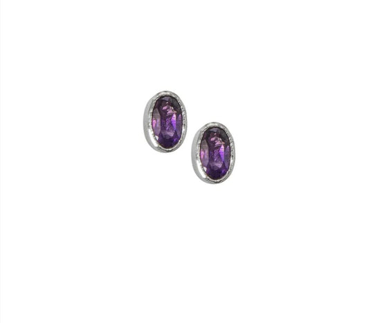 Amethyst Faceted Stud Earrings - Oval 3 mm x 5 mm