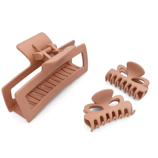 -Mocha Matt 3 piece hair clip set- 1 x Large and 2 x Small
