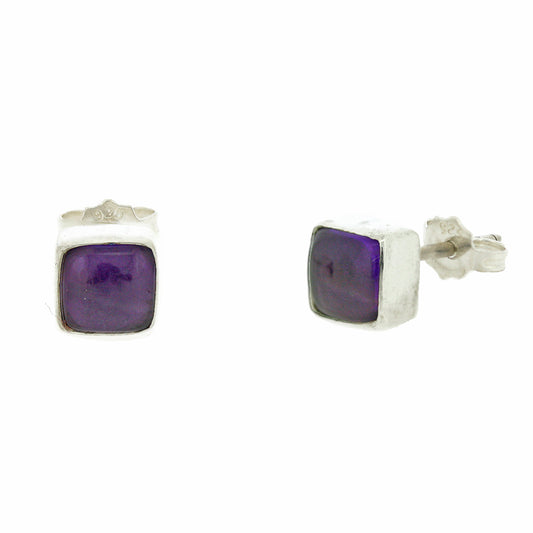 Amethyst Cabochon Stud Earrings - Square 5 mm