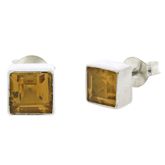 Citrine Faceted Stud Earrings - Square 5 mm