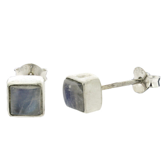 Moonstone Cabochon Stud Earrings - Square 5 mm