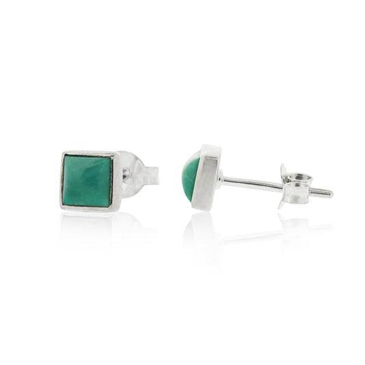 Turquoise Cabochon Stud Earrings - Square 5 mm
