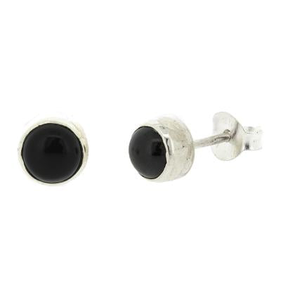 Black Onyx Cabochon Stud Earrings - Round 5 mm