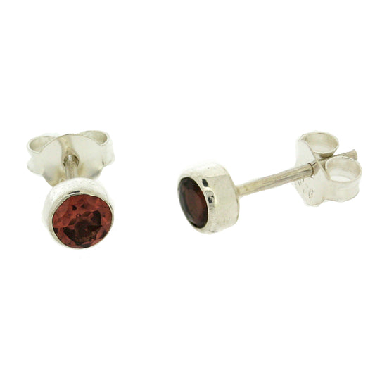 Garnet Faceted Stud Earrings -  4 mm Round