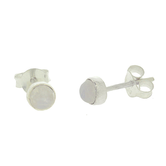 Moonstone Cabochon Stud Earrings - Round 4 mm