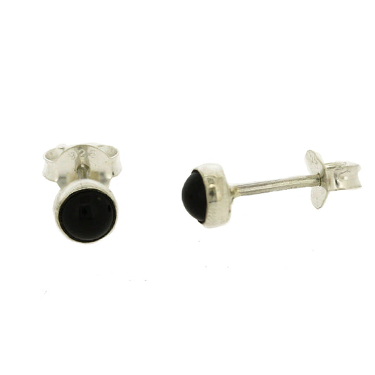 Black Onyx Cabochon Stud Earrings - Round 4 mm