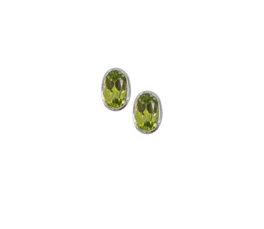 Peridot Faceted Stud Earrings - Oval 3 mm x 5 mm