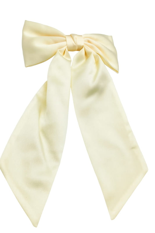 Satin Ivory Bow barrette hair clip with tails - 10cm